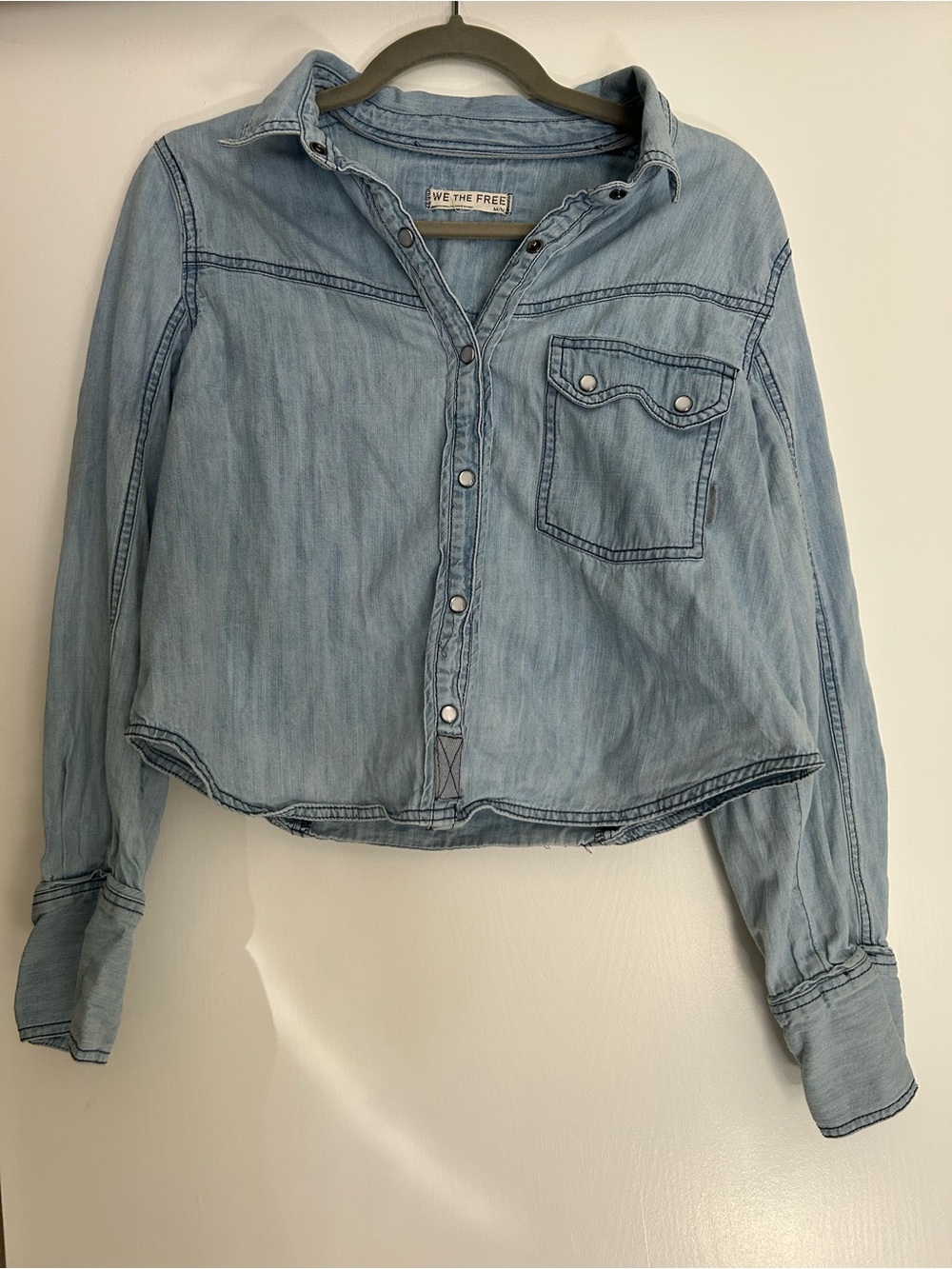 We The Free Shrunken Denim Jean Indigo Top